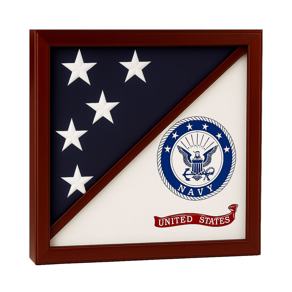 2 Flags Display Case Navy and American, Navy and American Flag Display Case, Dual Flag Display Case Navy, Navy Flag and USA Flag Display Box, Military Display Case for Navy and American Flags, Two Flag Display Case for Navy Veteran, Navy Retirement Flag Display Case, US Navy and American Flag Shadow Box
