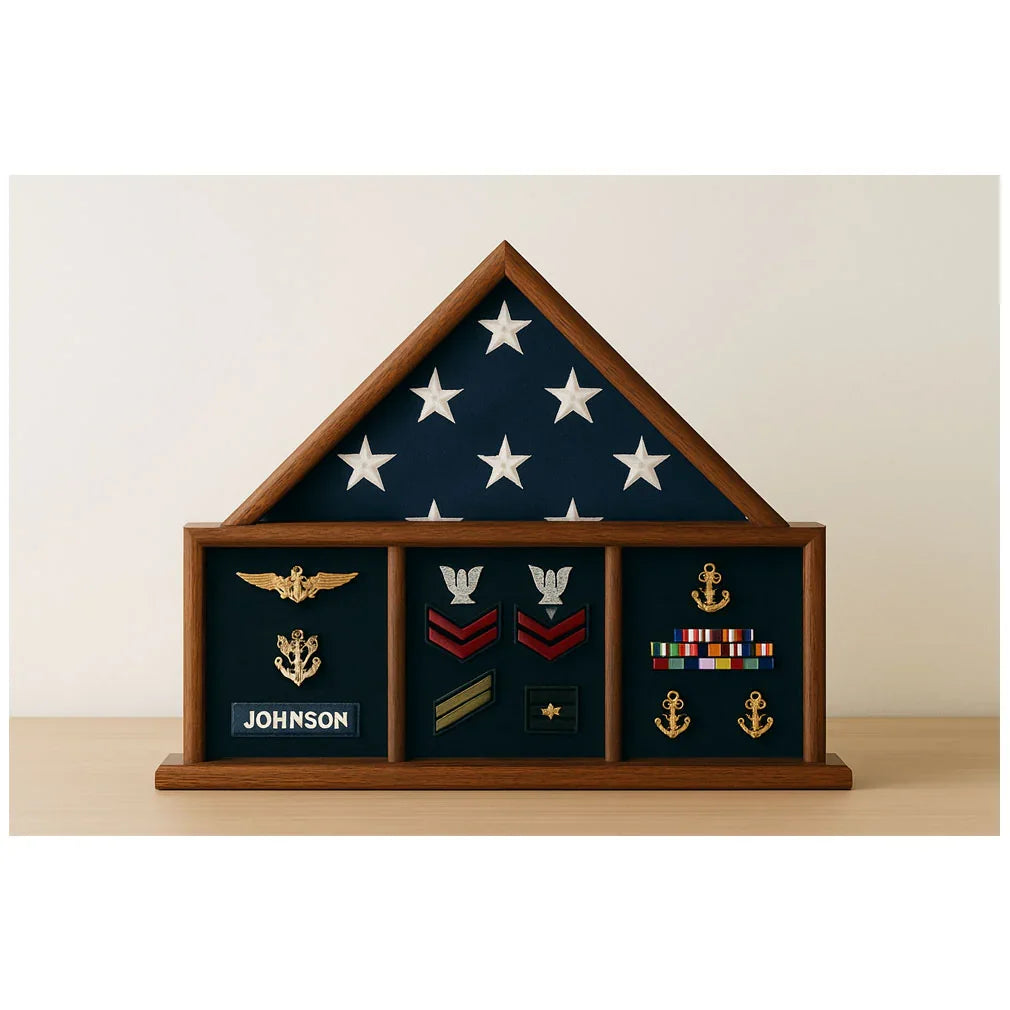 Flag and Medal Display Case, Shadow Box, Combination Flag Medal