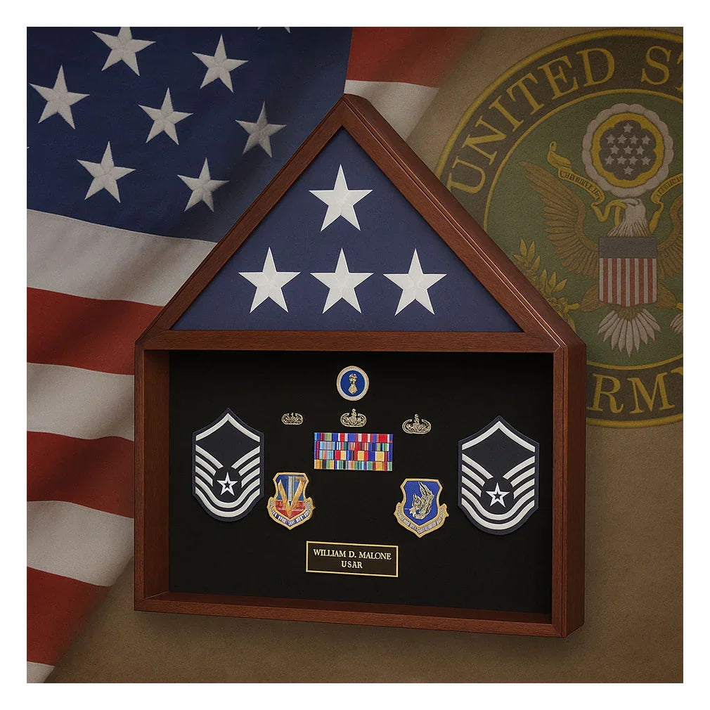 Large Flag and Military Medals Display Case - Wall Mount