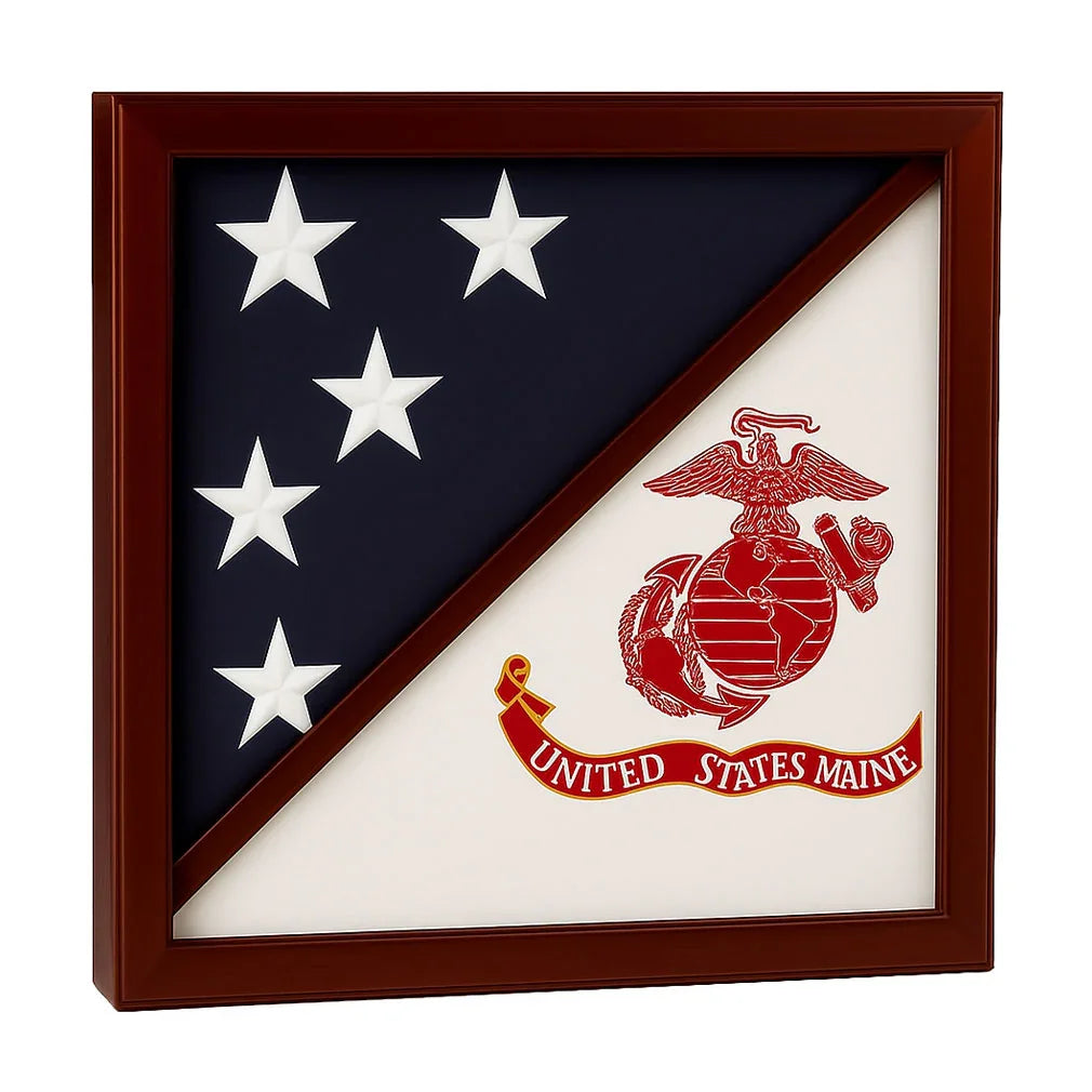 Marine and American flags display case , 2 Flags Display Case Marine Corps and American, Marine Corps and American Flag Display Case, Dual Flag Display Case USMC, USMC Flag and American Flag Case, Marine Corps Military Flag Display Case, Two Flag Display Case for Marine Veteran, Marine Flag and USA Flag Display Case, USMC and American Flag Shadow Box