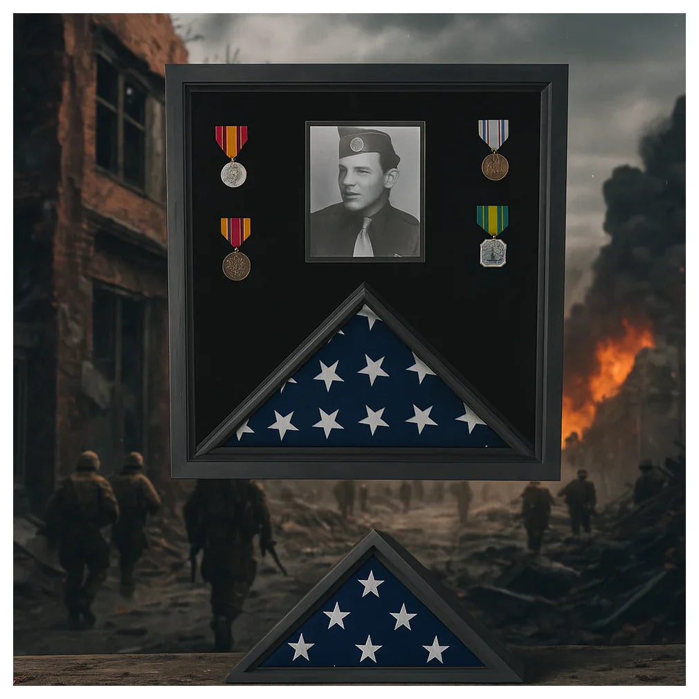 Military Photo Flag and Medal Display Case