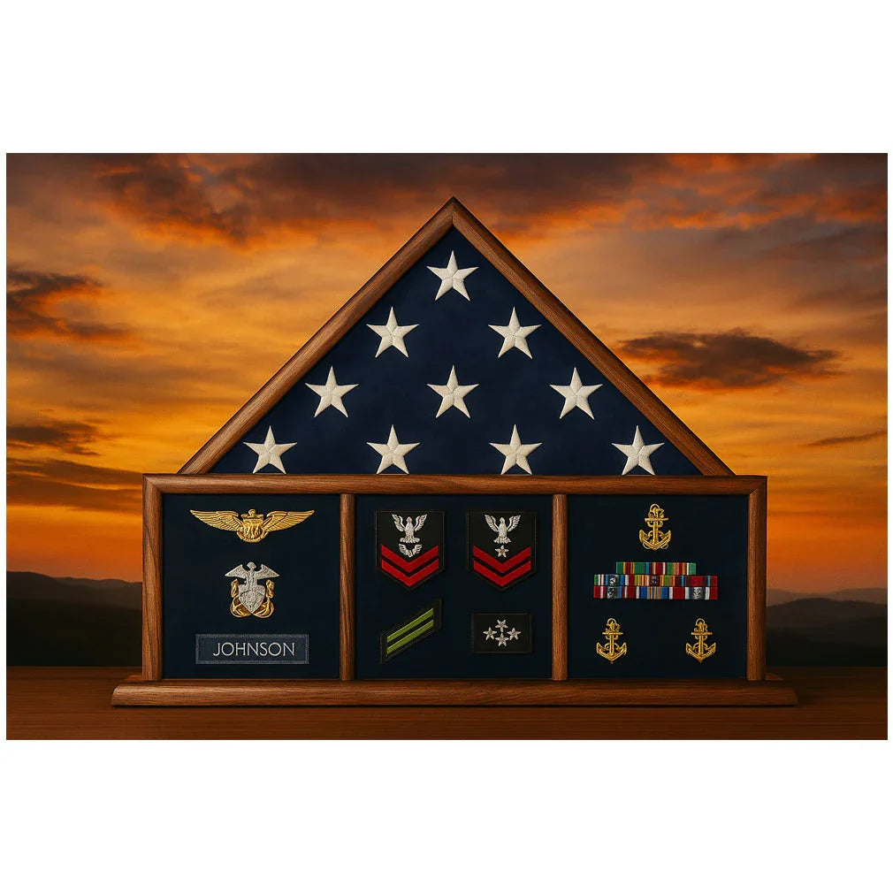 Flag and Medal Display Case, Shadow Box, Combination Flag Medal
