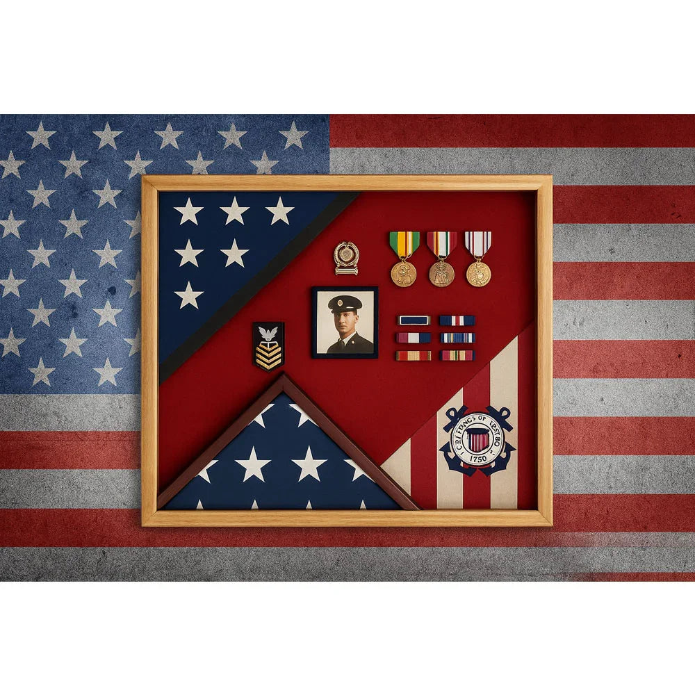 United States Coast Guard Flag Display Case, USCG Flag Display Box, Coast Guard Flag Holder, Military Flag Display Case Coast Guard, Coast Guard Flag Shadow Box, USCG Flag Case for Veterans, Wooden Coast Guard Flag Display Case, Coast Guard Retirement Flag Case