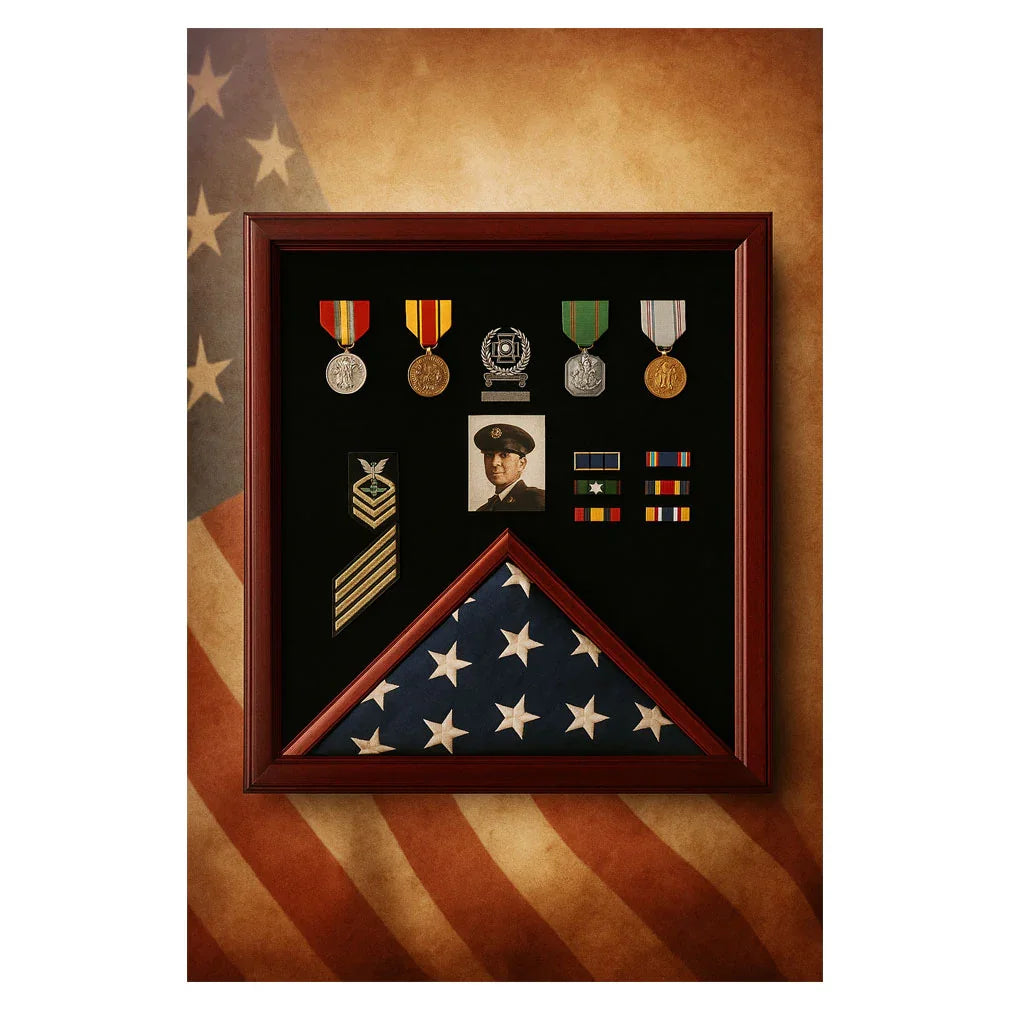 Flag Photo and Badge Display Case for Veterans