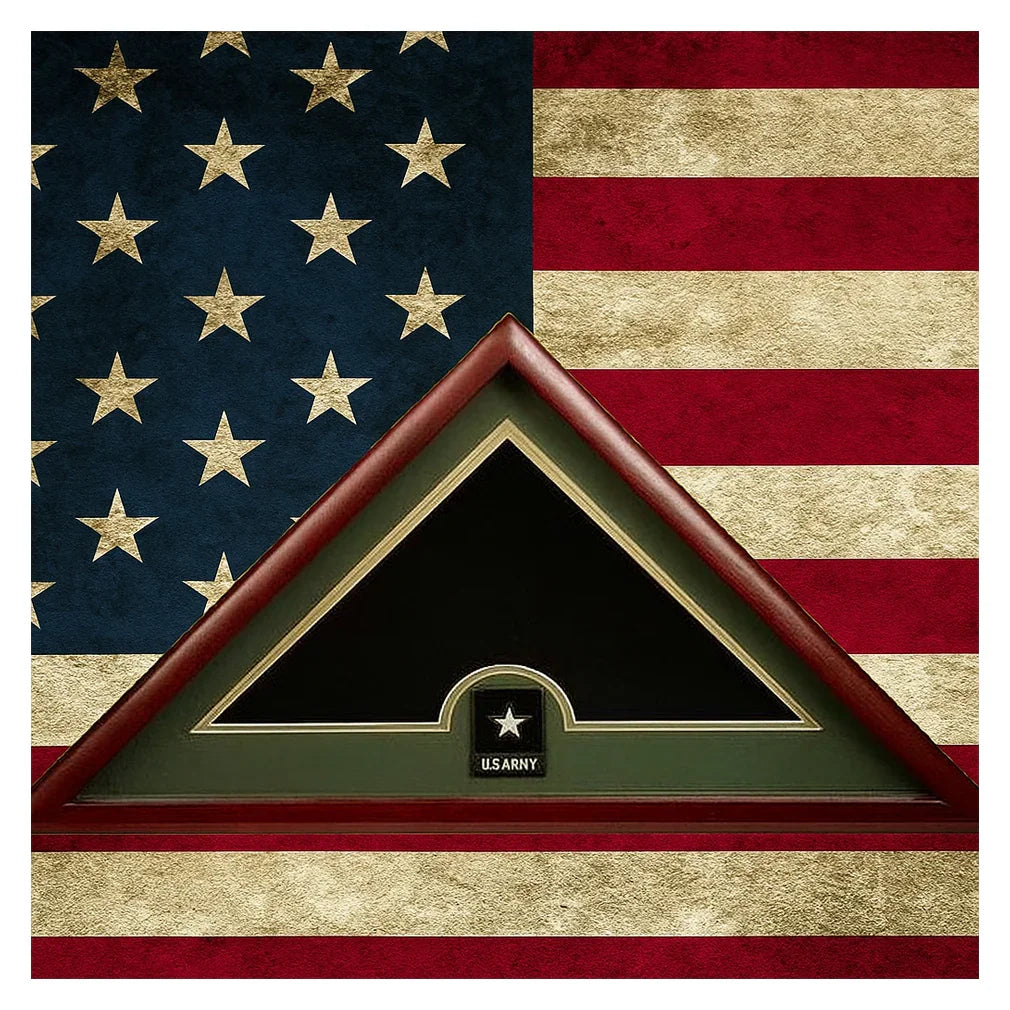 custom Go Army folded flag display box, solid wood Go Army flag case, honor an Army soldier with flag display case, Army veteran flag display box with logo