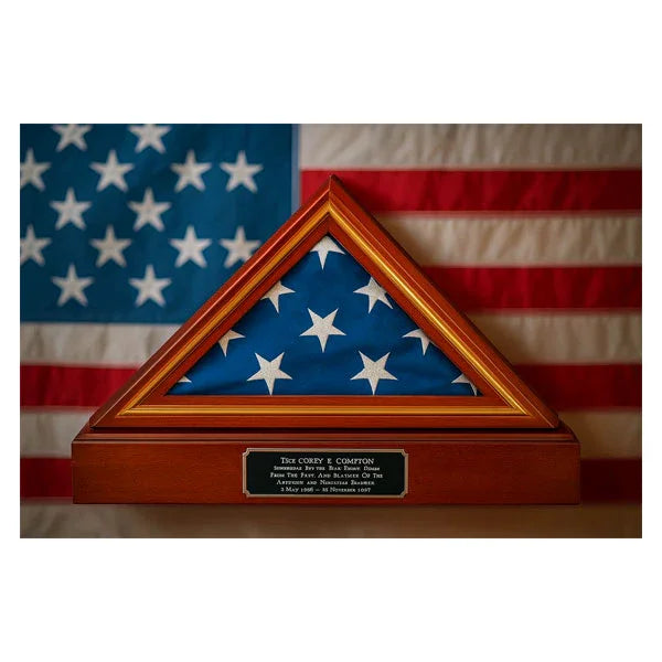 Flag and Pedestal Display Case, Gold Trim Flag Display Case, Gold Trim Flag and Pedestal Display Case Flag and Pedestal Display Case, Gold Trim Flag Display Case