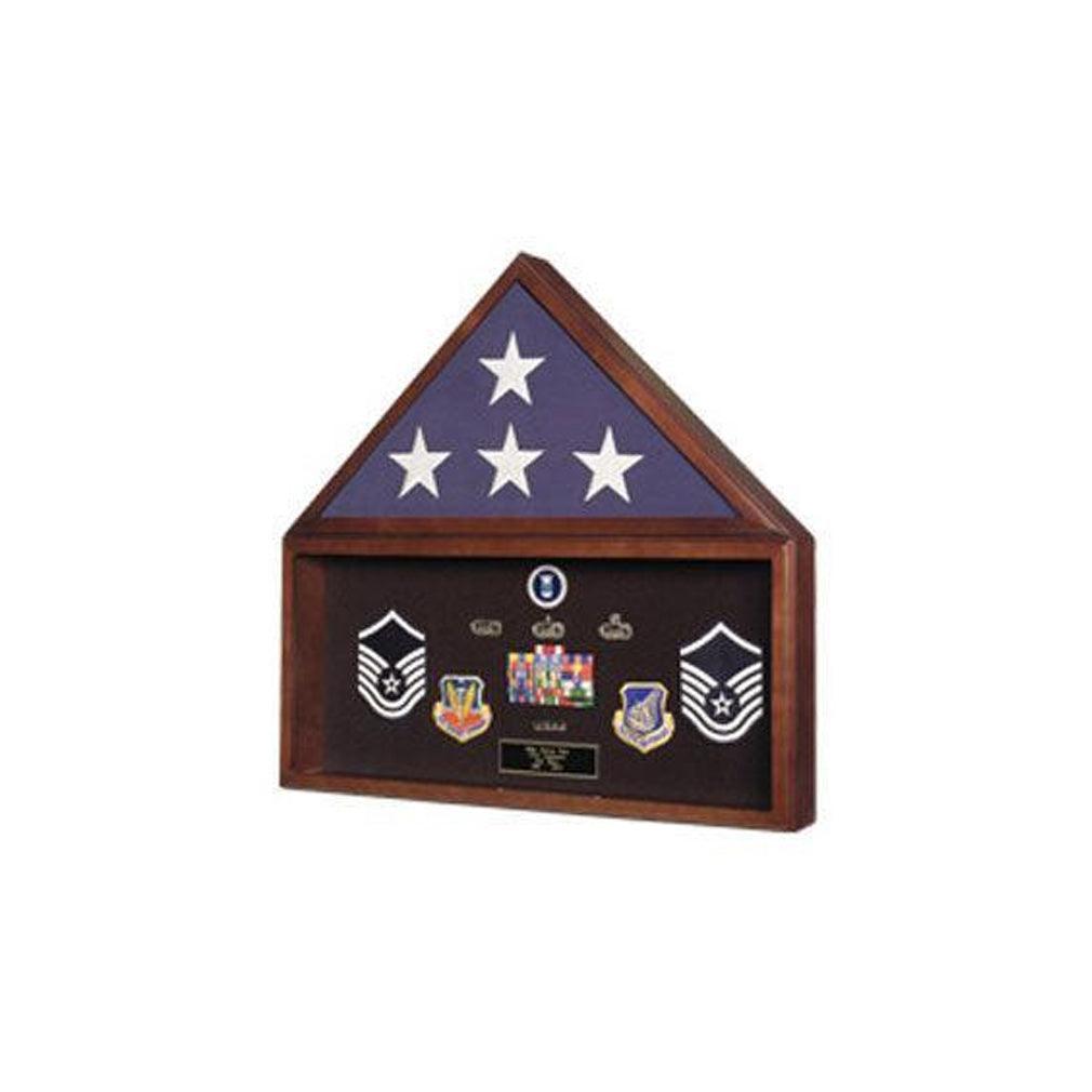Large Flag and Memorabilia Display Cases in Cherry Wood