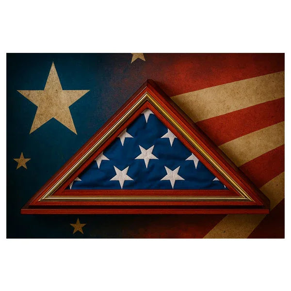 Large Flag Display case with a Gold Trim