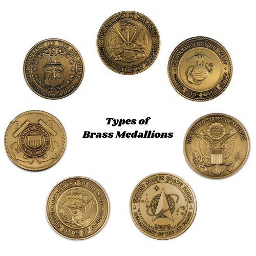 Military Service Medallions in Solid Brass Set of 6 Medallions - Flags Connections