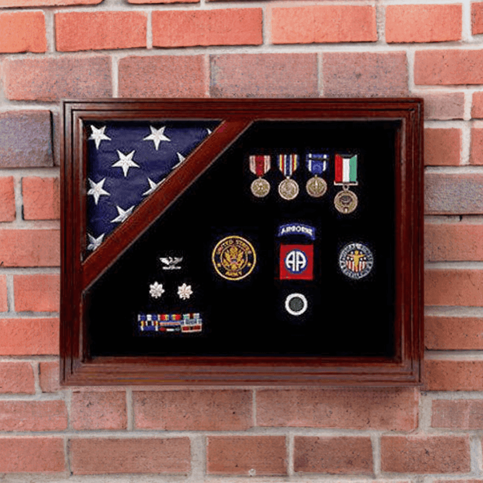 Officer Flag and medal Corner flag display case Officer Flag and medal Corner flag display case, Corner