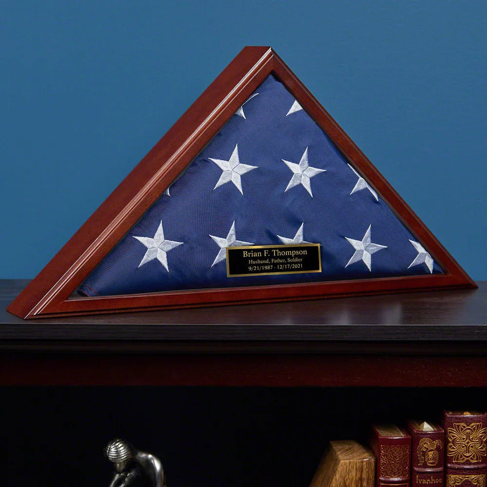 Personalized Memorial Military Flag Case - Solid Cherry Hardwood Made in USA Personalized Memorial Military Flag Case - Solid Cherry