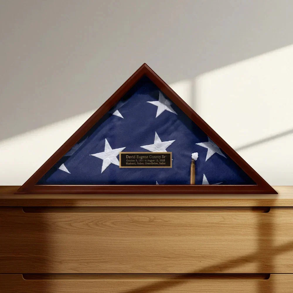 Personalized Memorial Military Flag Case - Solid Cherry Hardwood Made in USA Personalized Memorial Military Flag Case - Solid Cherry