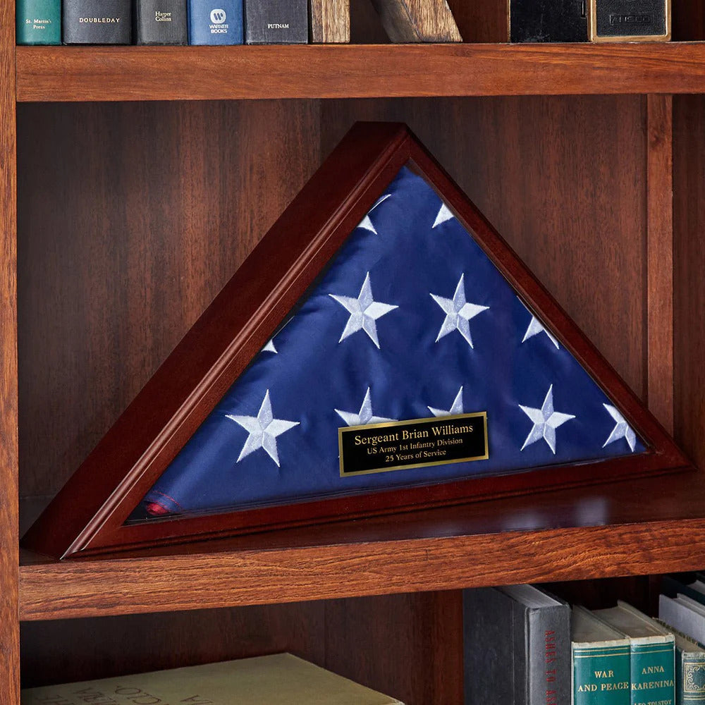 Personalized Memorial Military Flag Case - Solid Cherry Hardwood Made in USA Personalized Memorial Military Flag Case - Solid Cherry