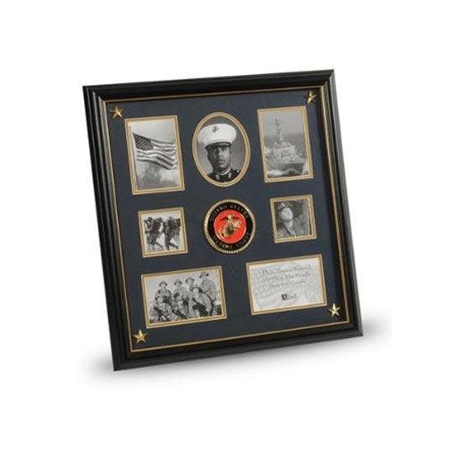 U.S. Marine Corps Medallion, Picture Collage Frame with Stars - Flags Connections