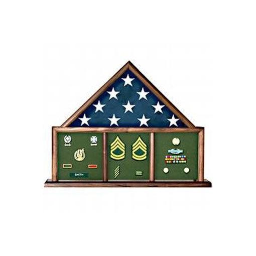 Walnut Three Bay Mantle Flag Display Case - Flags Connections