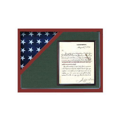 Shadow box to hold a flag with 8.5 x 11 certificate