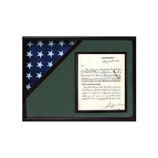 Shadow box to hold a flag with 8.5 x 11 certificate