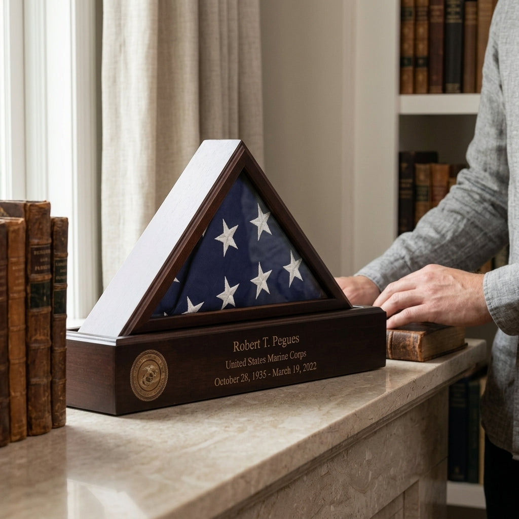 veteran flag display case, memorial flag display case, personalized flag case