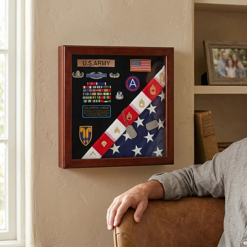 American Made Burial Flag and Medal Display Case in Cherry: Preserving a Veteran’s Legacy