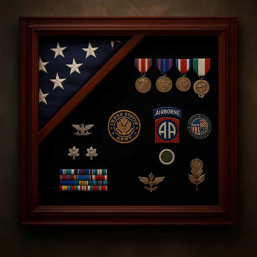 Officer Flag and Medal Display Case, Corner Flag Display Case