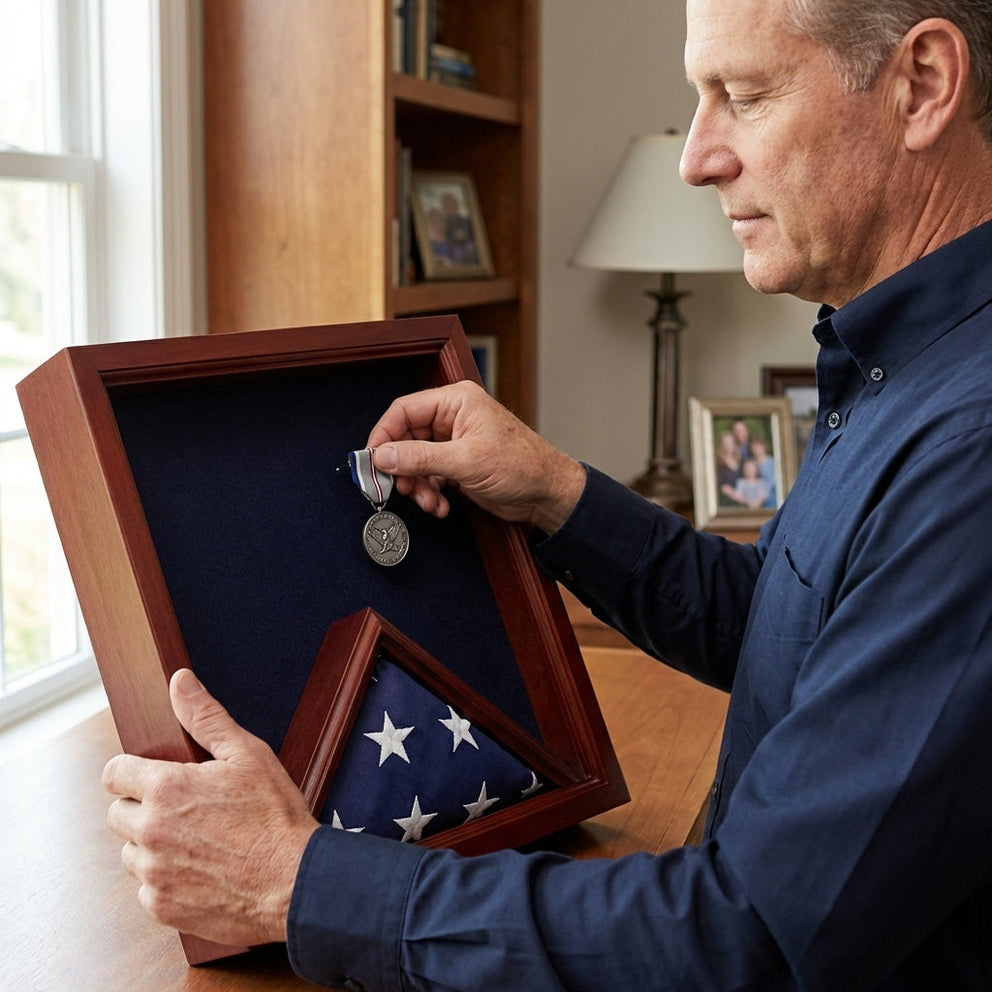 A Lifetime of Honor in One Place: Large Flag and Medal Display Case ...