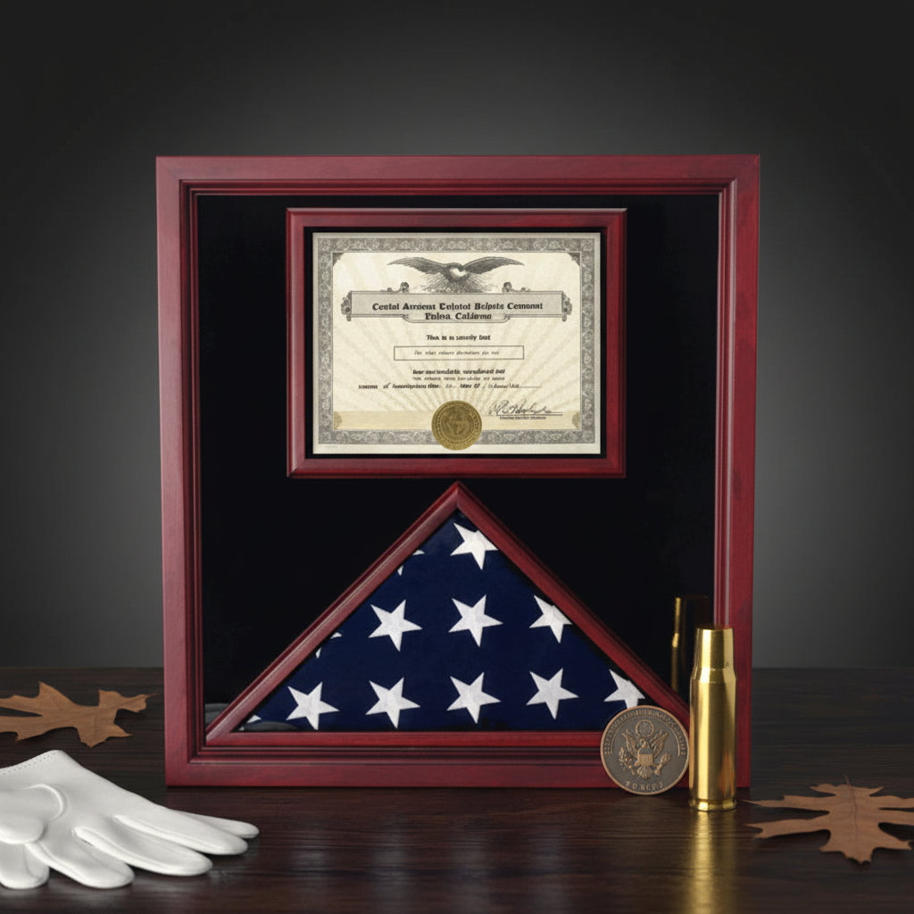 flag and certificate display case, flag display case with certificate holder