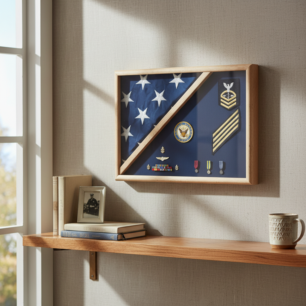 Funeral Flag Display Case Storage Military Shadow Box, Funeral Flag Display Case