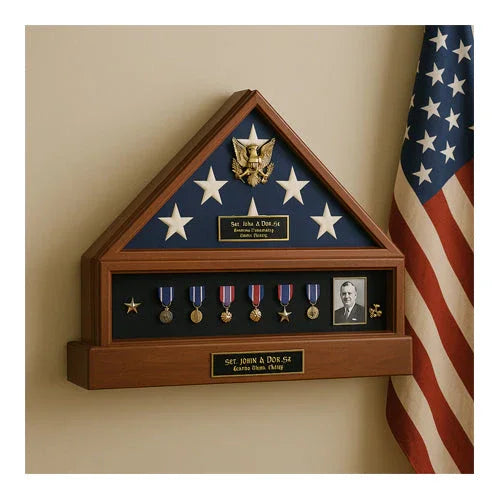 Presidential pedestal flag display, Flag and medal display case, Presidential flag display case