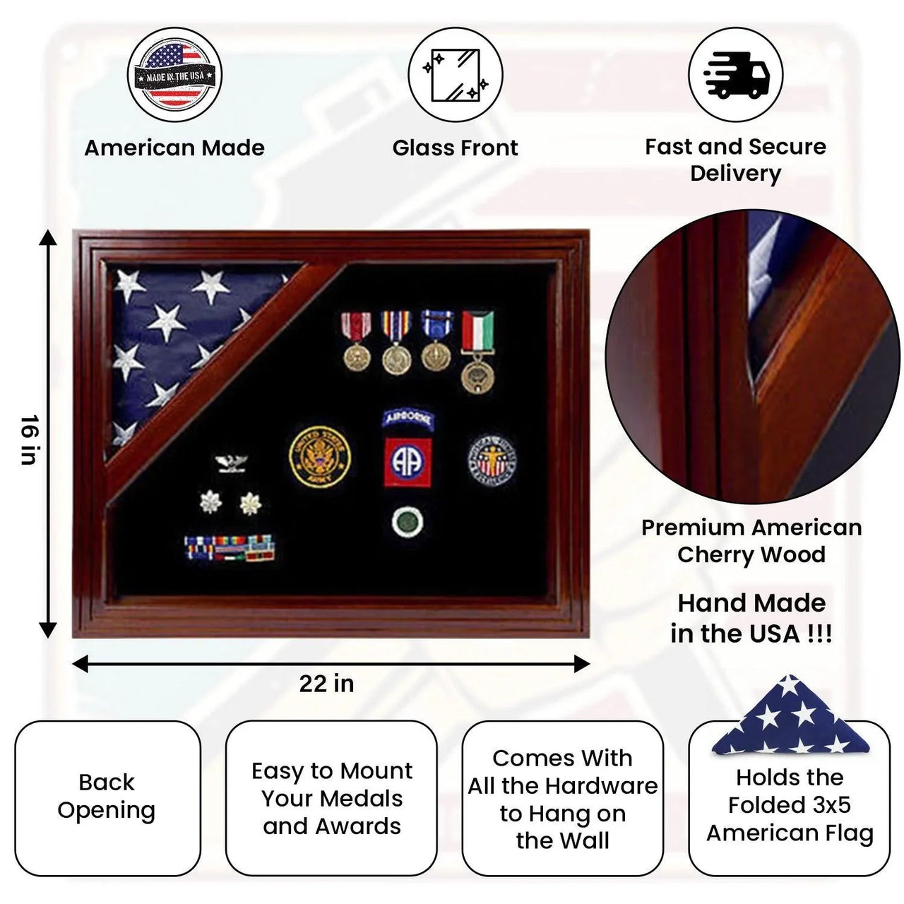 Coast Guard Flag and medal Corner flag display case 