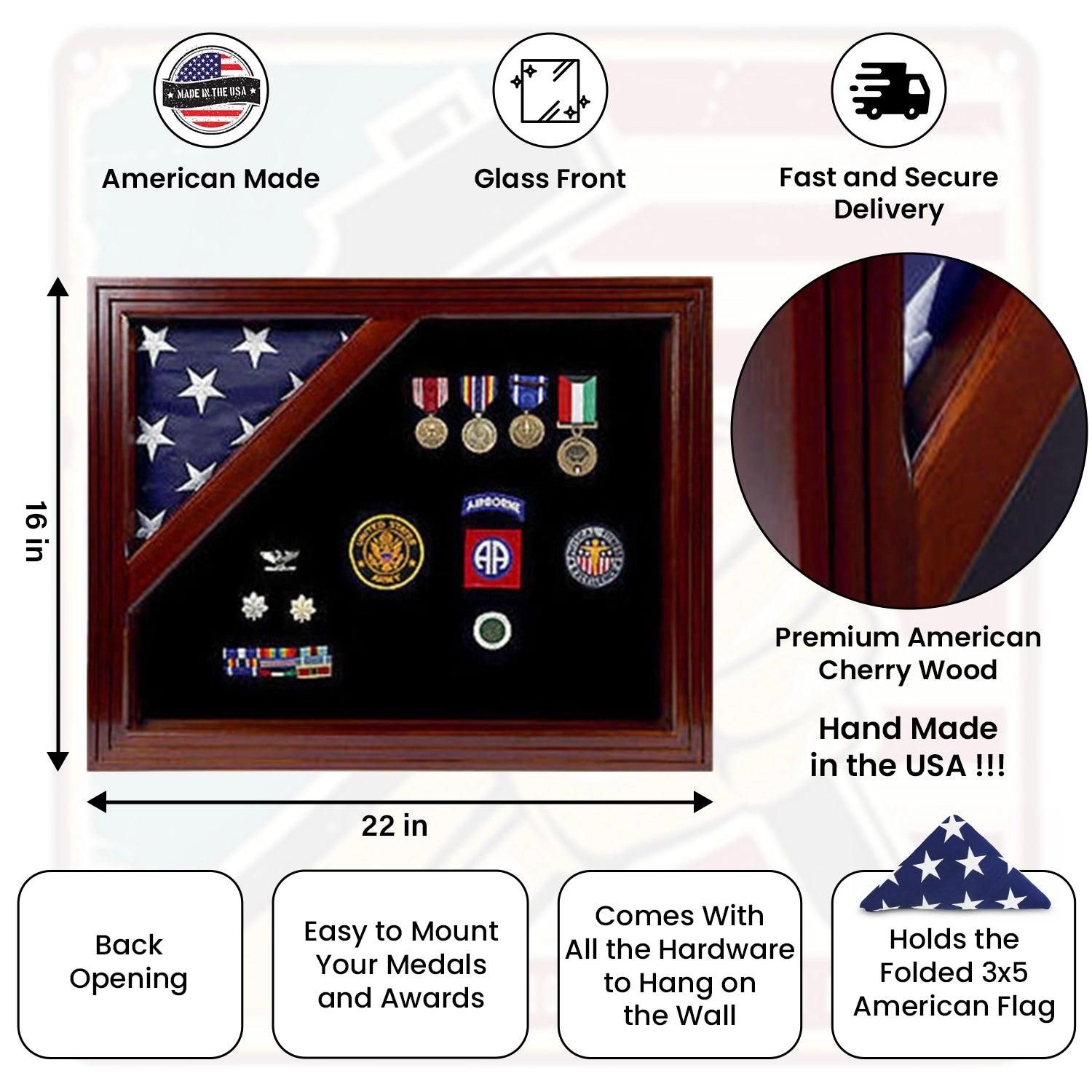 Officer Flag and medal Corner flag display case