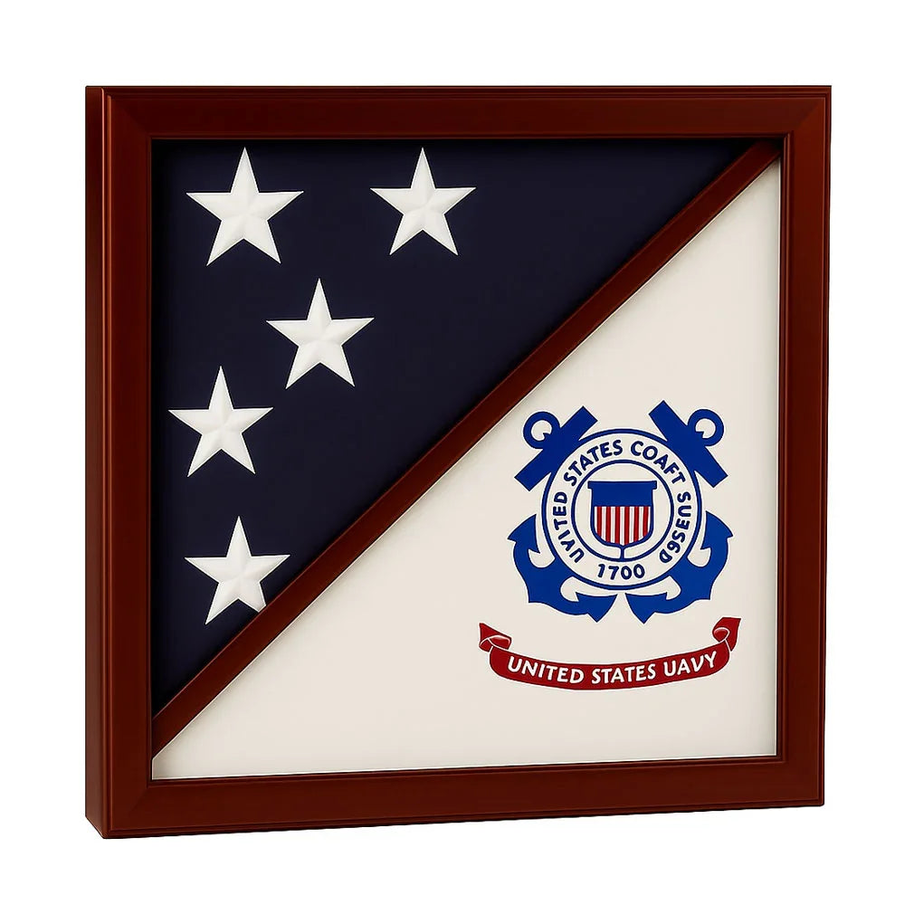 2 Flags Display Case USCG and American, USCG and American Flag Display Case, Coast Guard and American Flag Shadow Box, Dual Flag Display Case USCG, USCG Flag and USA Flag Display Box, Military Flag Display Case for Coast Guard, Two Flag Display Case for Coast Guard Veteran, Coast Guard Retirement Flag Display Case