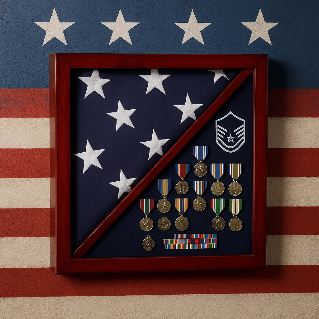 2 flag display case, 2 flag frames , Cherry Flag and Medal Display Case Premium Wood Cherry Flag and Medal Display Case Premium Wood