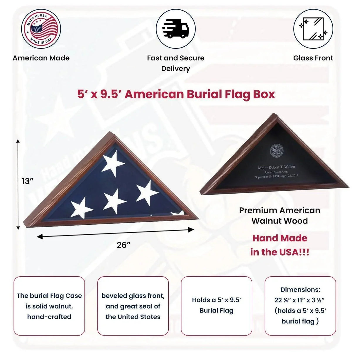 Split Level Flag Case Burial Flag Display Cases, Memorial flag display frames