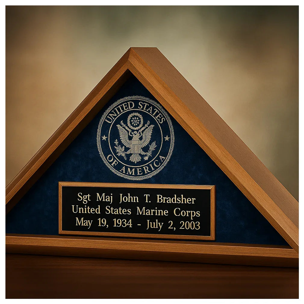 Personalized American Flag Case with Medal Display, Flag Case with Custom Nameplate and Emblem, Customizable Flag Shadow Box for Memorials