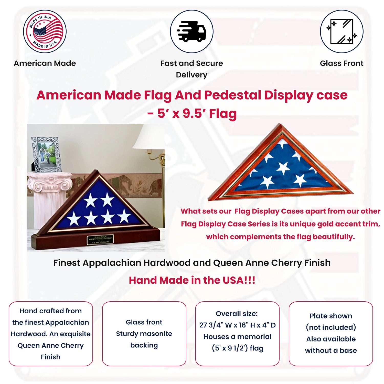 American Flag with Pedestal Display Case American Flag with Pedestal Display Case, Flag Display Case