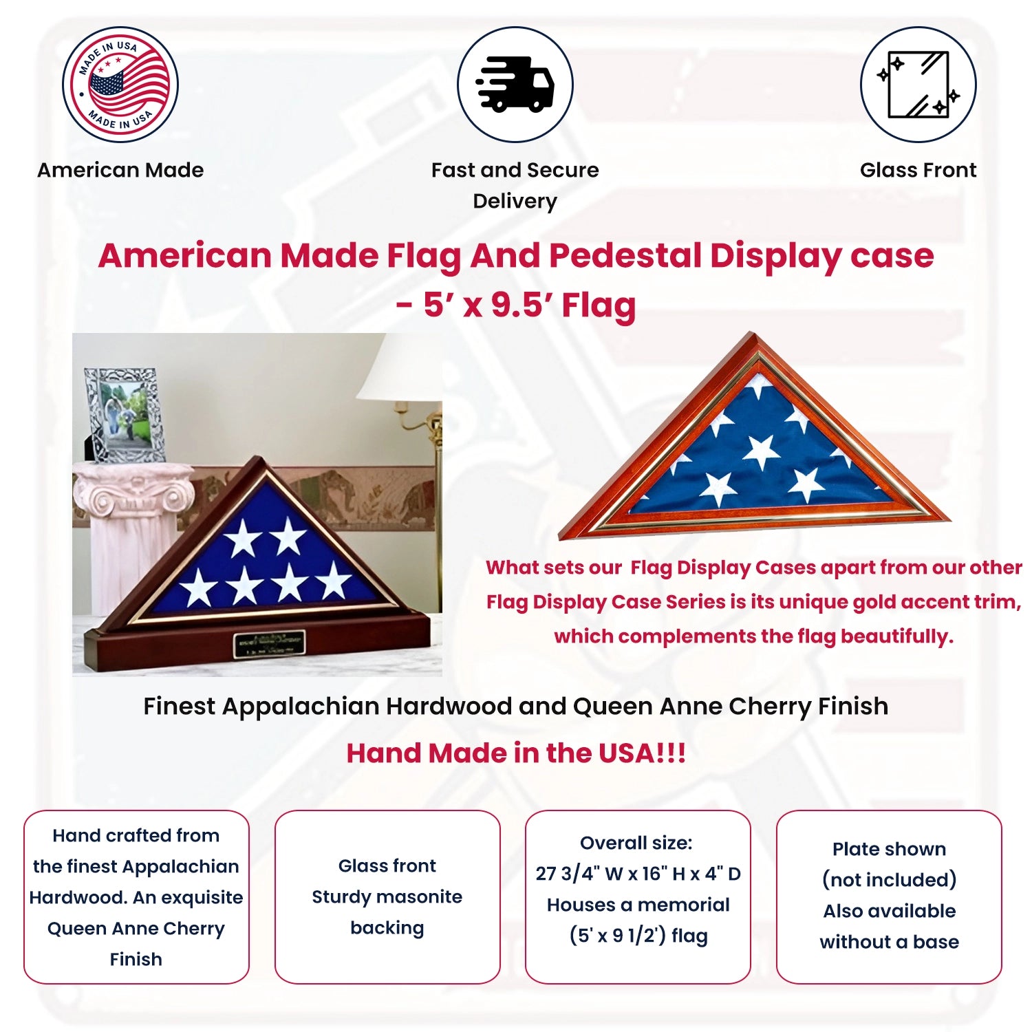 Flag Display Device American Flag and Pedestal Display Case, Flag Display Case