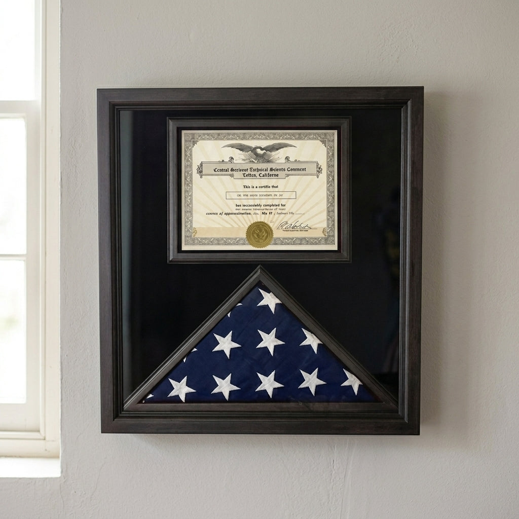 Flag and Certificate Case Black Frame, American Made Flag and Certificate Case Black Frame, American Made Case