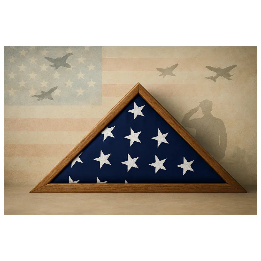 Burial flag display case, Flag shadow box, Military burial flag case, Veteran memorial flag display box, American burial flag case, Handcrafted burial flag shadow box for 5x9.5 casket flag, Wooden military burial flag display case, Veteran memorial flag shadow box with glass front, Patriotic burial flag display box made in USA, Elegant flag display case for folded casket flag