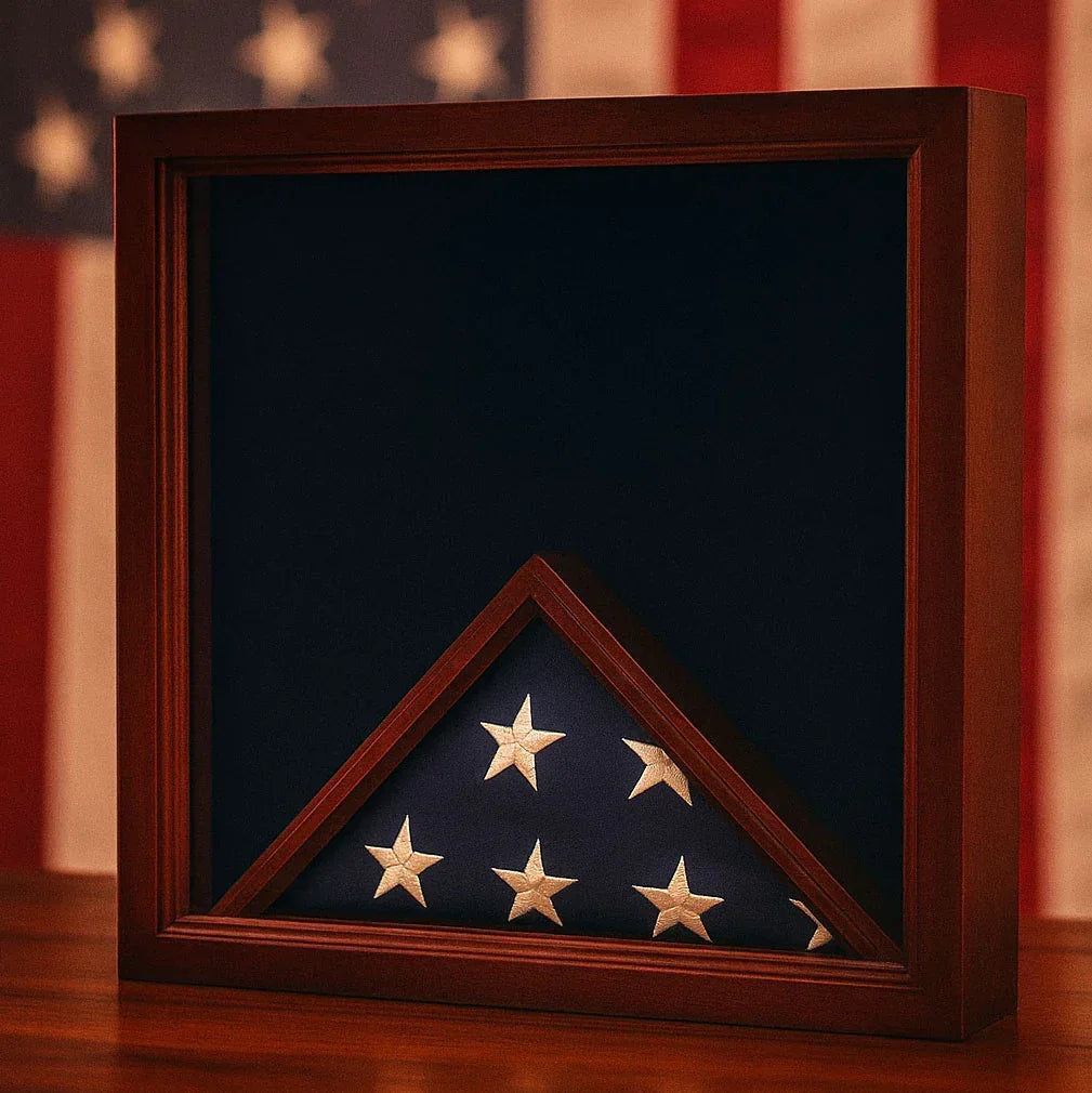 Casket Flag Case and Medal Display Case, Burial Flag and Medal Display Case, American Flag Display Case with Medal Holder, Military Casket Flag Case and Medal Box, Flag and Medal Display Case for Veterans, Flag Case for Burial Flag with Medal Display, Large Flag Display Case for Casket Flag and Medals, Military memorial display case, Veteran keepsake display box, American flag box for casket flag, Flag shadow box with medal mount, Patriotic flag and medal display frame, Solid wood military flag case, Tribut