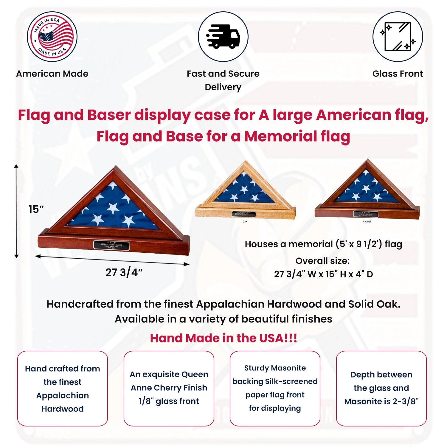 Flag and Baser display case for A large American flag, Flag and Base for a Memorial flag, Large Flag and pedestal display frame Flag and Baser display case for A large American flag, Flag and Base