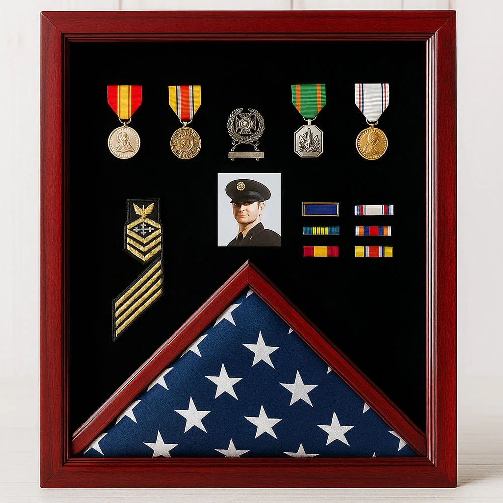 Flag and Medal Display Case, Military Flag and Medal Shadow Box, Flag and Medal Holder, Veteran Flag and Medal Display Case, Flag and Medal Presentation Case, Military Flag Display Box with Medals, Wooden Flag and Medal Display Case, Flag and Medal Frame