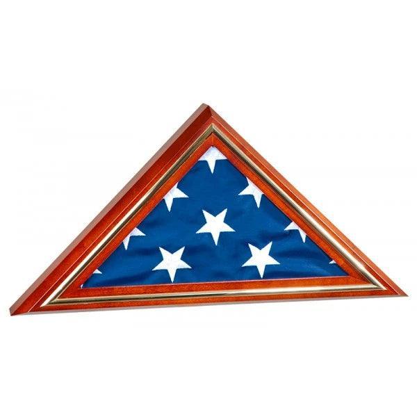 Gold trim flag display case, Large flag case with gold trim, 5x9.5 burial flag display case gold trim, Military flag display case gold trim, Gold edged large flag case, Veteran burial flag case gold trim, Decorative gold trim flag case, 
Memorial flag display box gold trim, Triangular gold trim flag case, Handcrafted gold trim flag display case, Gold border American flag case, Gold accent large flag shadow box, Gold trim honor guard flag case, Gold trim wooden flag case