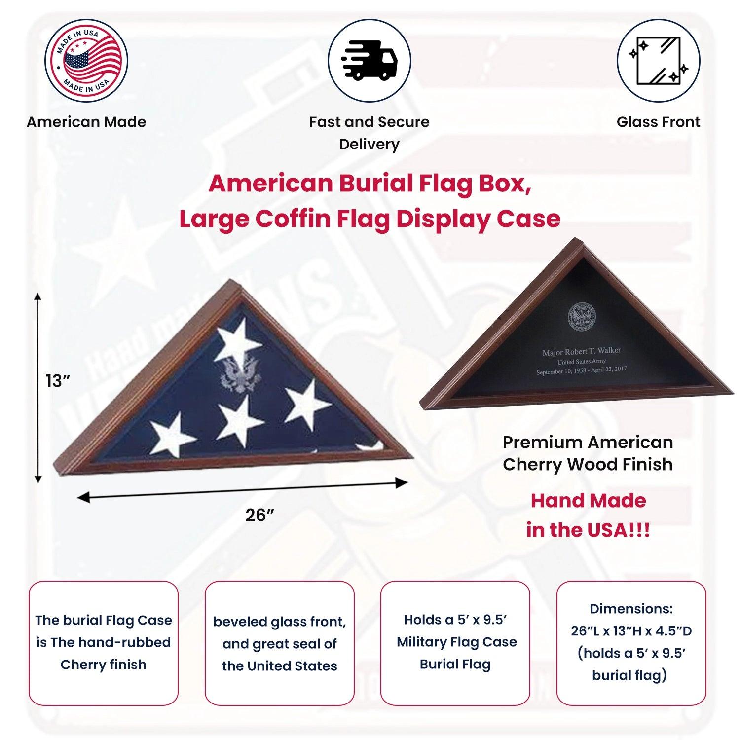 American Burial Flag Box, Large Coffin Flag Display Case