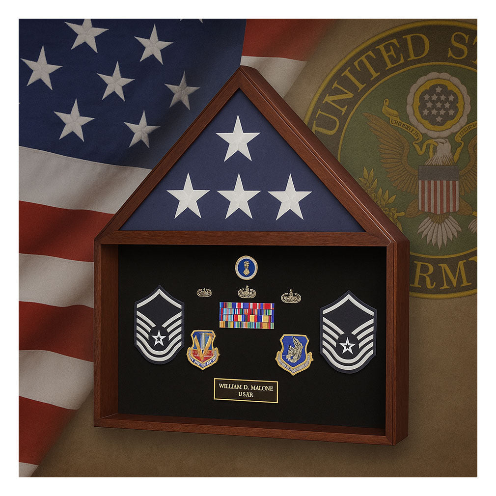 Large Flag and Military Medals Display Case - Wall Mount