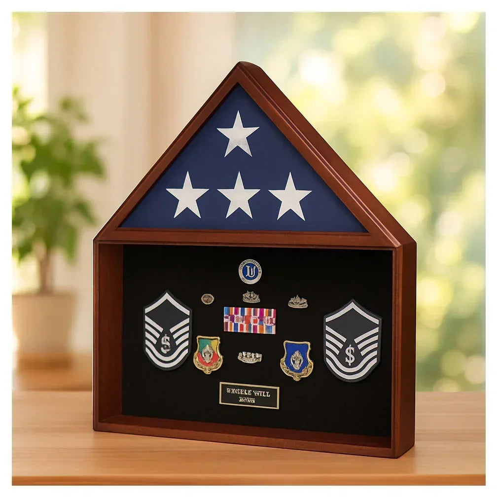 Large Flag and Military Medals Display Case - Wall Mount