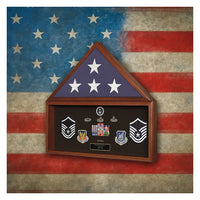 Large Military Flag and Medals Display Case in Cherry