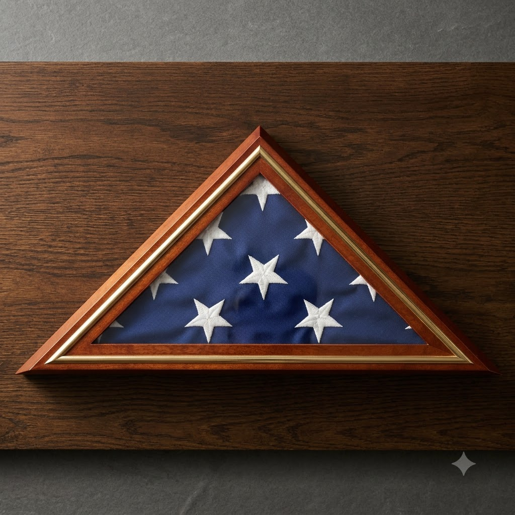Large American Flag Display Case with Gold Trim Border