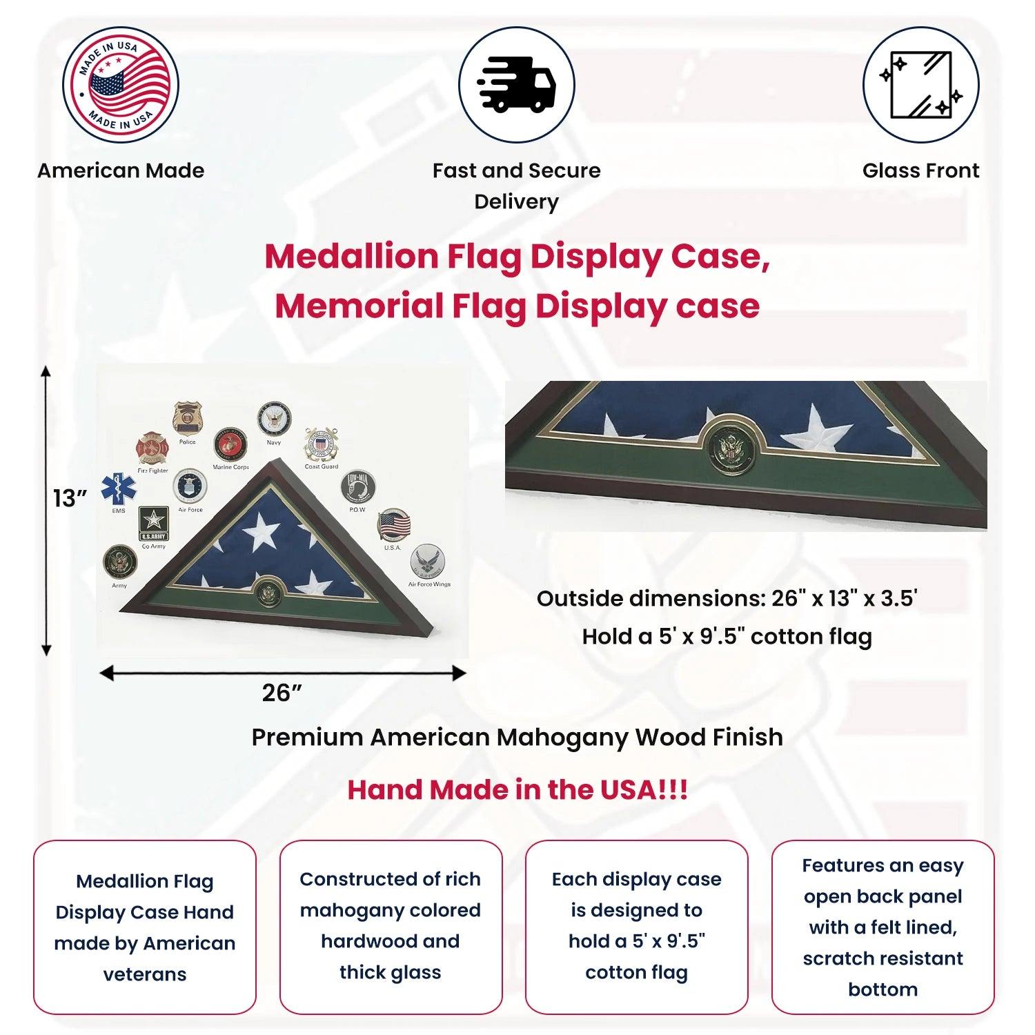 Medallion Flag Display Case, Memorial Flag Display case Medallion Flag Display Cases, Memorial Flag Display cases