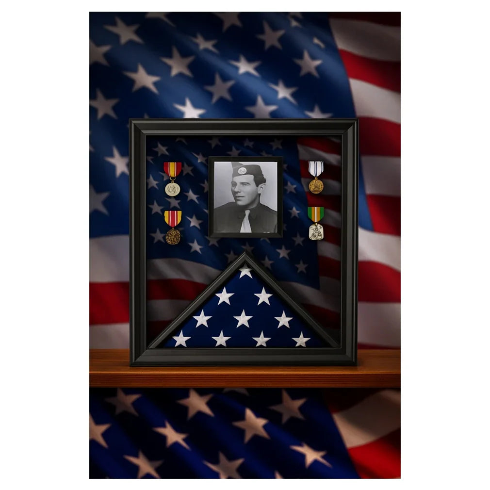 Military Photo Flag and Medal Display Case