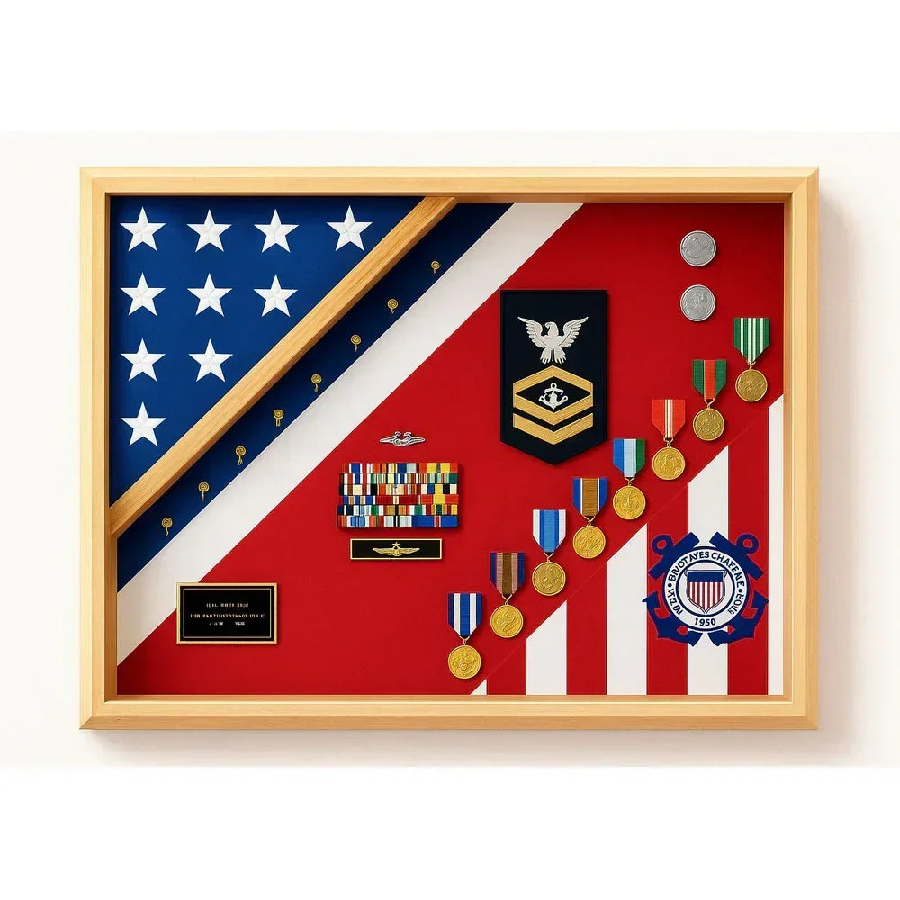 United States Coast Guard Flag Display Case, USCG Flag Display Box, Coast Guard Flag Holder, Military Flag Display Case Coast Guard, Coast Guard Flag Shadow Box, USCG Flag Case for Veterans, Wooden Coast Guard Flag Display Case, Coast Guard Retirement Flag Case